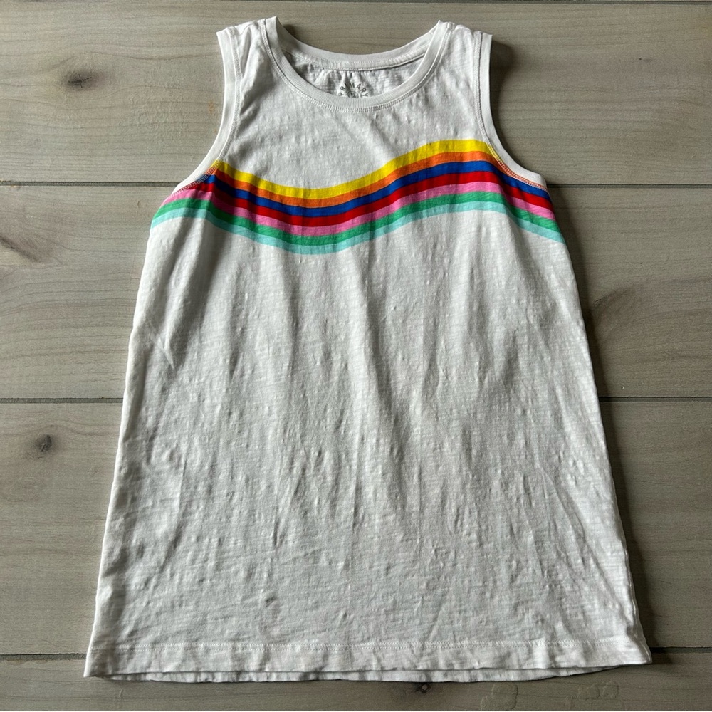 Primary White Tank Top with Rainbow Stripes (Yellow, Red, Blue, Green, Pink)